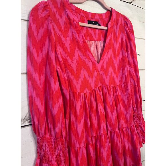 Pomander Place Size SM Red Pink Chevron Dress Tiered Preppy Cute - Picture 6 of 6